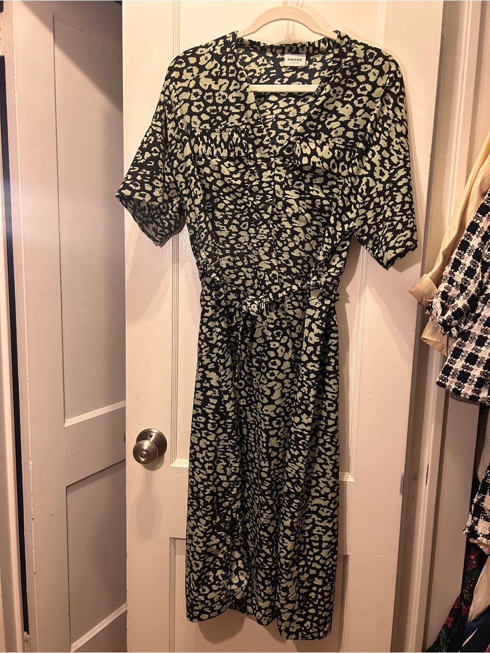 Vero Moda Black and Sage Animal Print Midi Dress